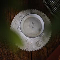 French Ceramic Scalloped Edge Daisy Plate